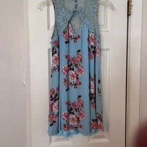 Floral Lace-Back Dress in Blue and Pink